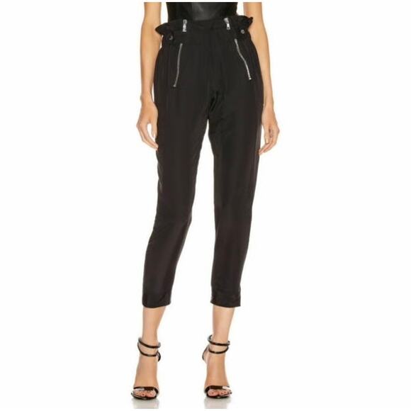 EUC RtA Leon Black Paperbag Waist Zip Ankle Pants S Small Jogger Trousers Silver - Picture 8 of 16